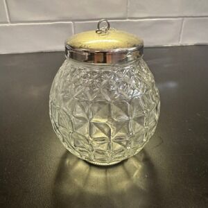 WMF Glass Jar Home Decor Small Clear Diamond Textured Silver Lid Germany
